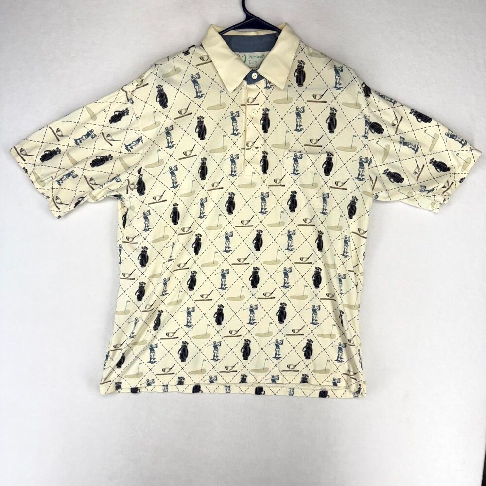Palmland Club White Patterned Golf Polo Mens Size‎ L